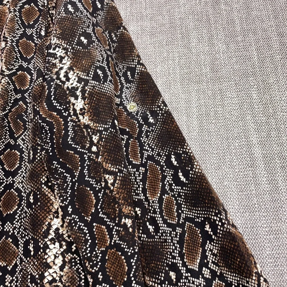 Michael Kors Tunic Dress Womens Medium Brown Snake Print Silk Lace Up V Neck